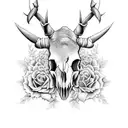 Create a black-grey tattoo featuring a rhinoceros skull adorned with intricate floral patterns, inspired by Rammstein's powerful lyrics tattoo design idea