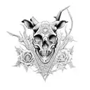 Create a black-grey tattoo featuring a rhinoceros skull adorned with intricate floral patterns, inspired by Rammstein's powerful lyrics tattoo design idea