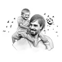 dad with his son in his shoulders, in a soccer game tattoo design idea