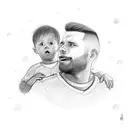 dad with his son in his shoulders, in a soccer game tattoo design idea