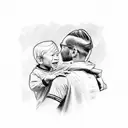dad with his son in his shoulders, in a soccer game tattoo design idea
