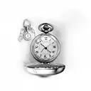 A pocket watch with a broken screen, having inscriptions engraved March 21, 2023 below the screen, sinking in the ocean tattoo design idea