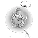 A pocket watch with a broken screen, having inscriptions engraved March 21, 2023 below the screen, sinking in the ocean tattoo design idea