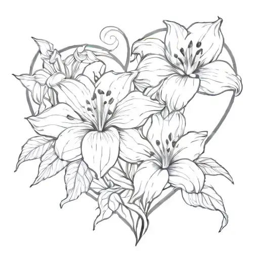 a moonflower and a lily making a heart shape tattoo design idea