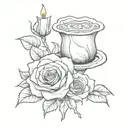 Realism A realistic representation of a rose intertwined with a candle, symbolizing the duality of life and death in a spiritual context. tattoo design idea
