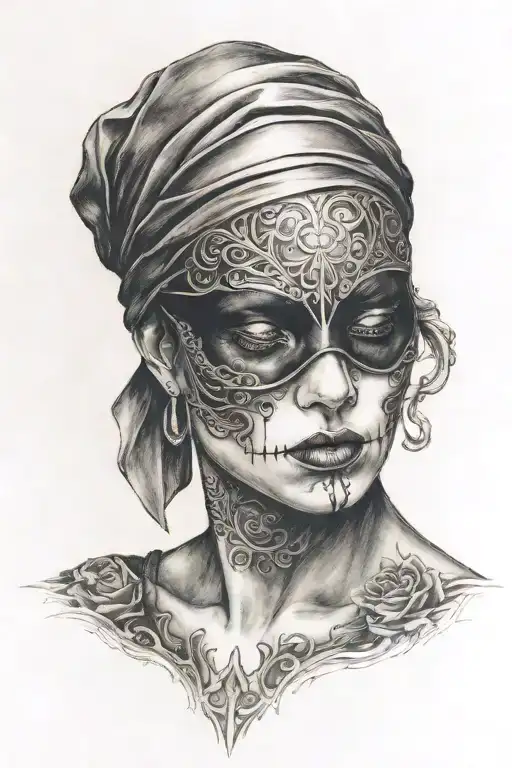  death blindfolded woman  tattoo design idea
