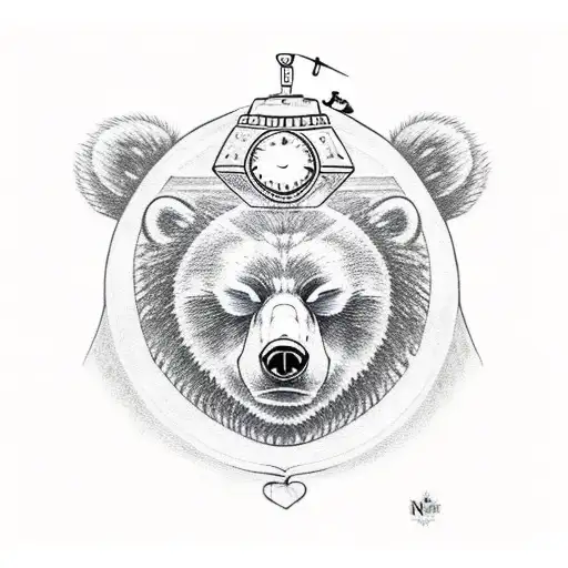 A Bear sleeping and a child trying to wake up the bear tattoo design idea