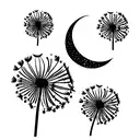 dandelion in a moon surrounded by stars tattoo design idea