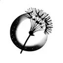 dandelion in a moon surrounded by stars tattoo design idea