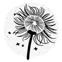 dandelion in a moon surrounded by stars tattoo design idea