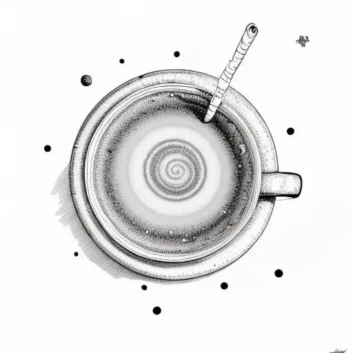 A mesmerizing spiral galaxy with a coffee mug floating in space tattoo design idea