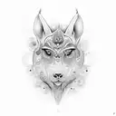 A black-grey tattoo of a mystical animal surrounded by psychedelic flowers tattoo design idea