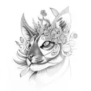 A black-grey tattoo of a mystical animal surrounded by psychedelic flowers tattoo design idea