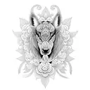 A black-grey tattoo of a mystical animal surrounded by psychedelic flowers tattoo design idea