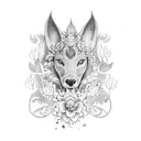 A black-grey tattoo of a mystical animal surrounded by psychedelic flowers tattoo design idea