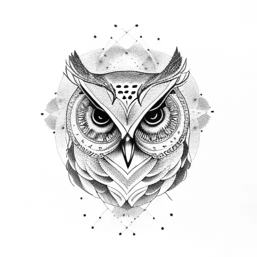 owl mandala moon  tattoo design idea