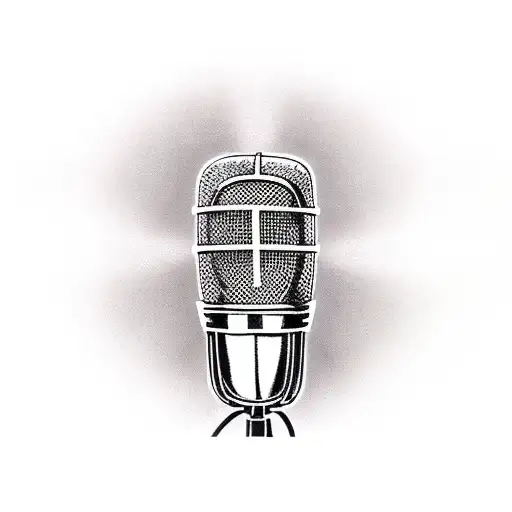 A microphone surrounded by theater curtains and spotlights tattoo design idea
