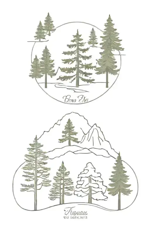 Douglas fir, redwood, and Norway pine trees tattoo design idea