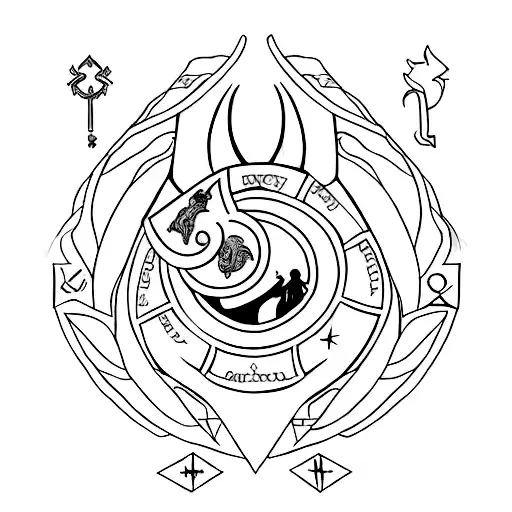 A keyhole shaped like a book with Harry Potter and Narnia symbols inside tattoo design idea