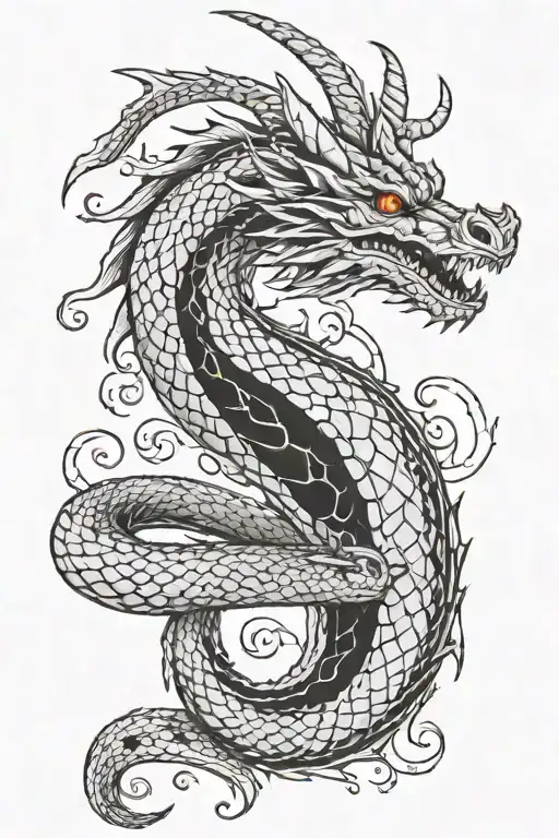 (Tattoo on my forearm design) a dragon fightning a snake. The snake has red colored eyes and the dragon has galaxy blue  tattoo design idea