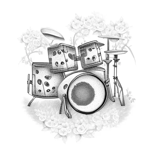 A drum set made out of blooming flowers and vines tattoo design idea