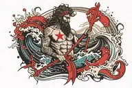 waves Poseidon holding a trident tattoo design idea