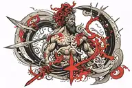 waves Poseidon holding a trident tattoo design idea