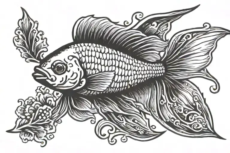 peces betta fish swimming tattoo design idea