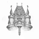 Medieval castle surrounded by WWII tanks tattoo design idea