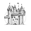 Medieval castle surrounded by WWII tanks tattoo design idea