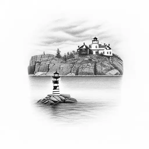 a loon in front of split rock light house within an outline of the state of minnesota. the western boarder of minnesota  tattoo design idea