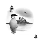 a loon in front of split rock light house within an outline of the state of minnesota. the western boarder of minnesota  tattoo design idea