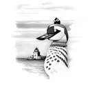 a loon in front of split rock light house within an outline of the state of minnesota. the western boarder of minnesota  tattoo design idea