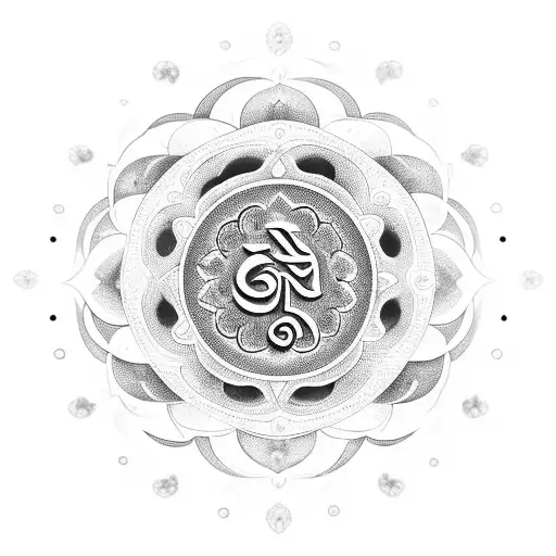 Om" symbol at the center, encircled by delicate lotus petals. Above the "Om," there's a stylized depiction of Lord Ganes tattoo design idea