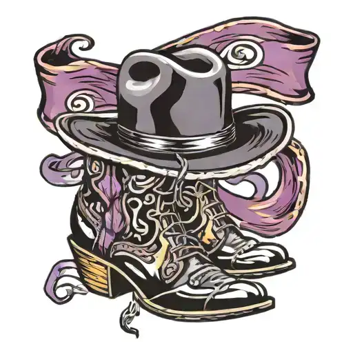 black cowboy hat on boots with purple pancreatic ribbon tattoo design idea