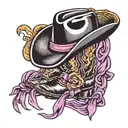 black cowboy hat on boots with purple pancreatic ribbon tattoo design idea