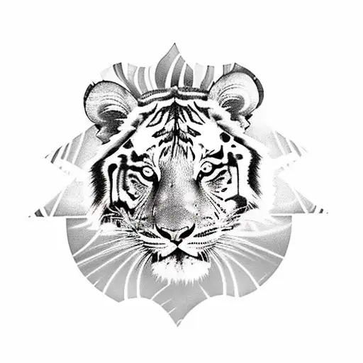 A DJ mixing music with a tiger and lion intertwined around the turntables tattoo design idea