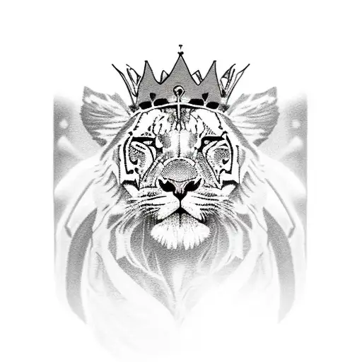 A realistic portrait of a DJ with a lion and tiger crown symbolizing power and creativity tattoo design idea