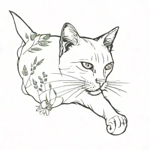 A minimalist watercolor tattoo of a cat enjoying a peaceful walk in nature tattoo design idea