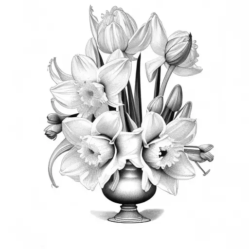 traditional vase with daffodils tattoo design idea