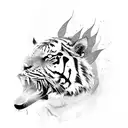 A tiger with smoke forming into the shape of welding sparks tattoo design idea