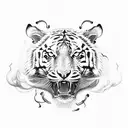 A tiger with smoke forming into the shape of welding sparks tattoo design idea