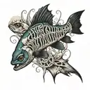 trout skeleton tattoo design idea