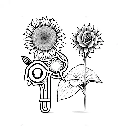 A gavel and a sunflower intertwined tattoo design idea