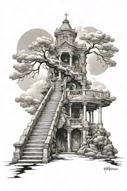 we are going up the stairs to heaven tattoo design idea