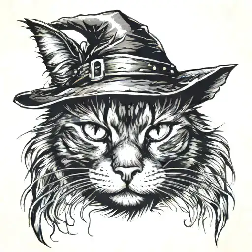 dark witchy  cat tattoo design idea