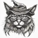 dark witchy  cat tattoo design idea
