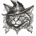 dark witchy  cat tattoo design idea