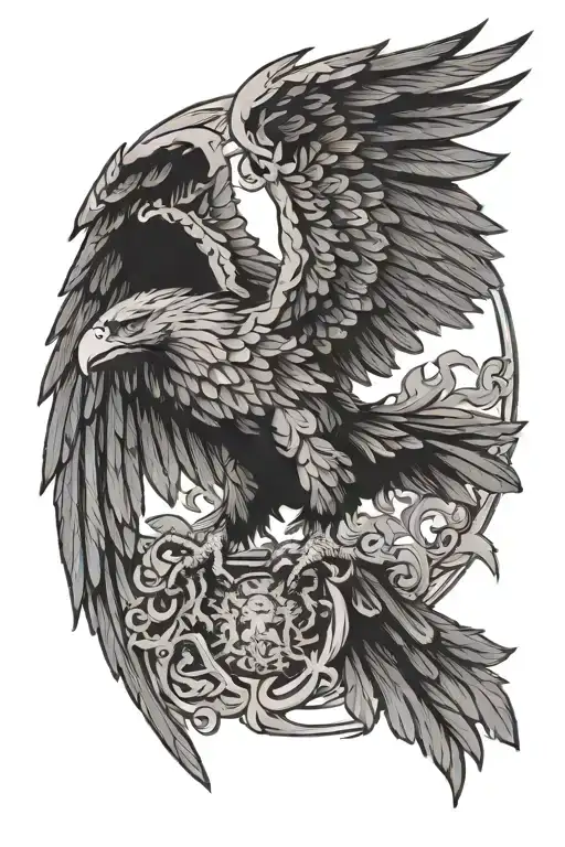 polish eagle fighting dark figuers tattoo design idea