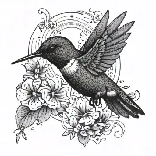 Hummingbird tattoo flying with open wings on the biceps. Pointillism and black color. It should be approximately 12 cm tattoo design idea